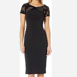 London Times velvet cap sleeve midi sheath dress size 14W EUC